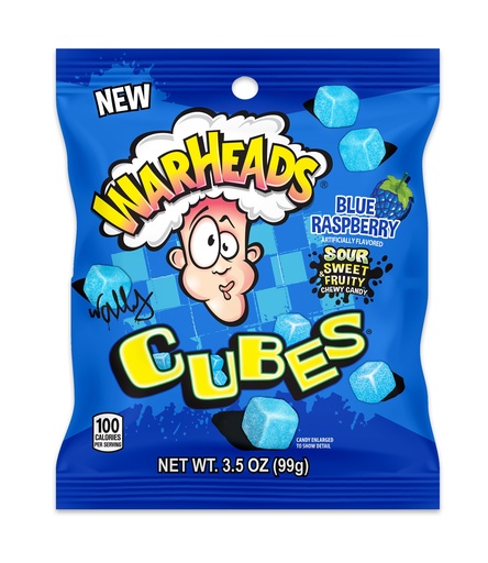 [SS000100] Warheads Blue Raspberry Cubes peg bag 99gr