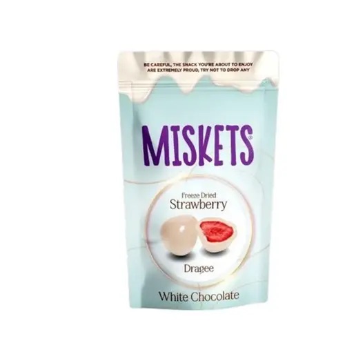 Miskets Fraises Enrobées de Chocolat Blanc 80 g