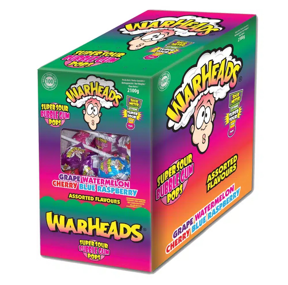 [502778 6037] Warheads Super Sour BubbleGum Pops 17 g