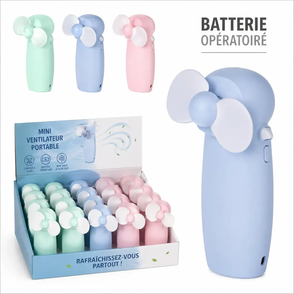 Mini Ventilateur Portable à Piles – Ventilateur de Poche Compact – Coloris Assortis