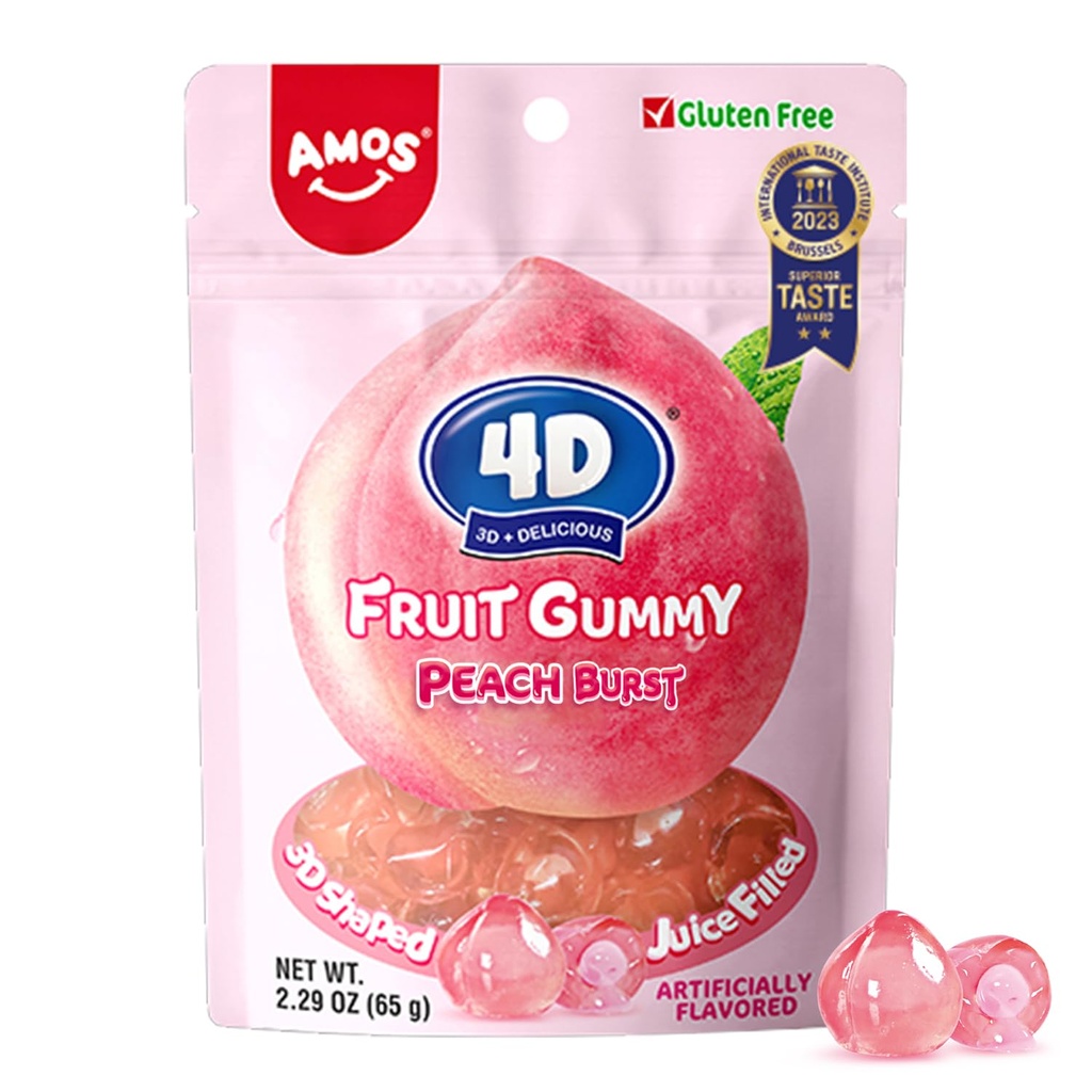 Amos 4D Juicy Burst Peach Fruit Gummy 65 g